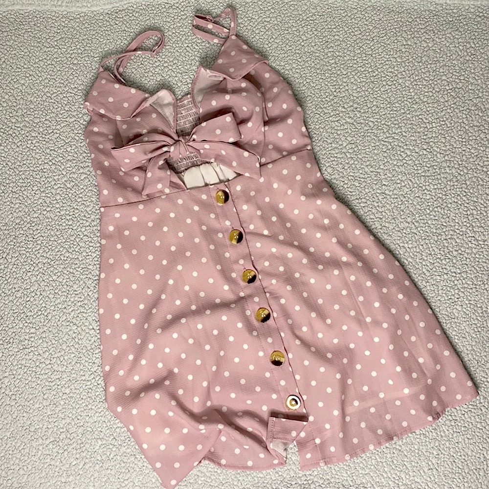 lavender polka dot mini sundress